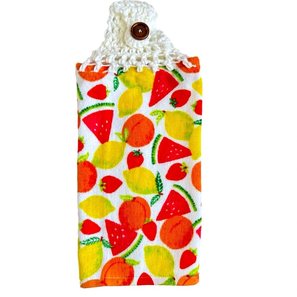 Hand Crafted Colorful Pink Watermelon Hanging Hand Towels Crochet Top
